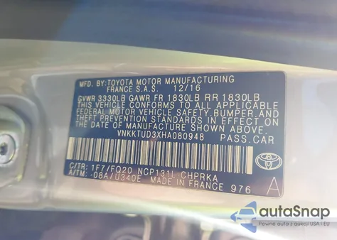 2017 Toyota Yaris L из США, поврежденный, VIN VNKKTUD3XHA080948